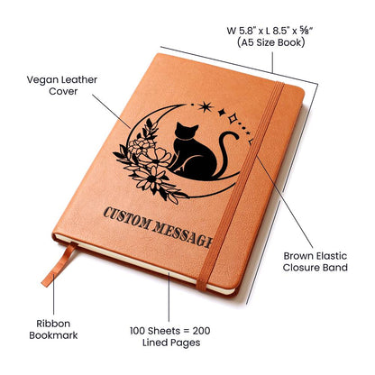 Cat Fan Lover Gift Journal Gift Unique Graphic Vegan Leather Journal - Personalized Gift