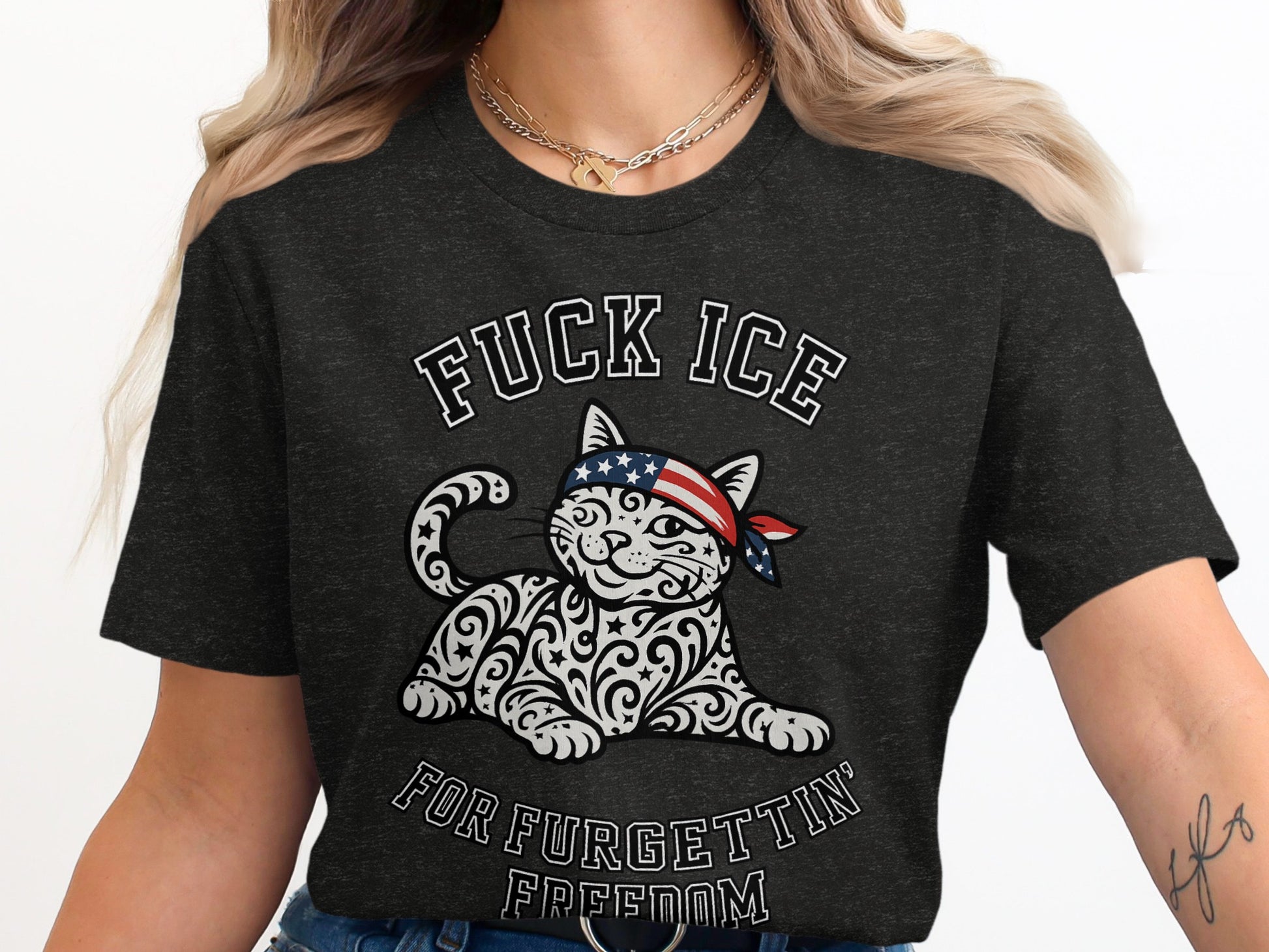 Patriotic Cat Graphic Tee Shirt Anti ICE Message product