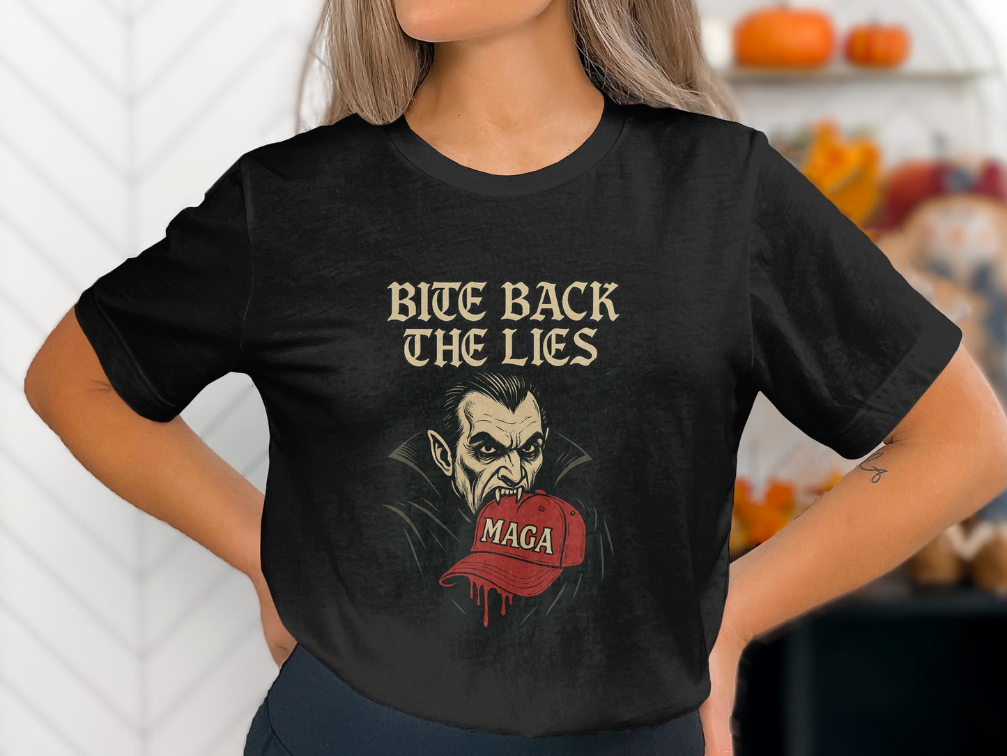 Bite Back the Lies Vampire MAGA Hat Graphic product type