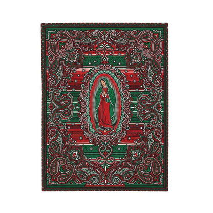 Our Lady of Guadalupe Blankets, Vibrant Red Green Paisley Design, Virgen De Guadalupe Folk Art, Mexican Inspired Throw, Sacred Blankets