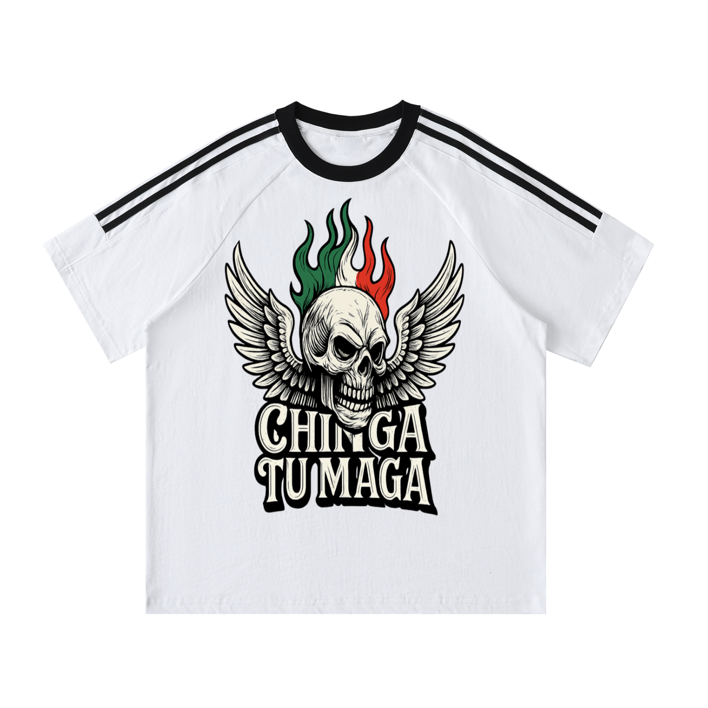 Chinga Tu Maga Contrast Tape Crewneck Cotton T-Shirt