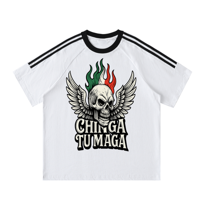 Chinga Tu Maga Contrast Tape Crewneck Cotton T-Shirt