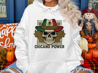 Chicano Power Skull Design Hoodie Apparel Fashion