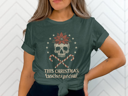 Anti-Fascist Christmas Skull Graphic T-Shirt