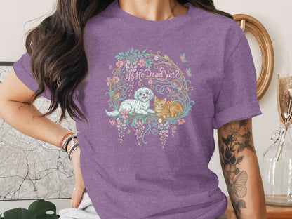 Is He Dead Yet Cute Cat and Dog Graphic Tee