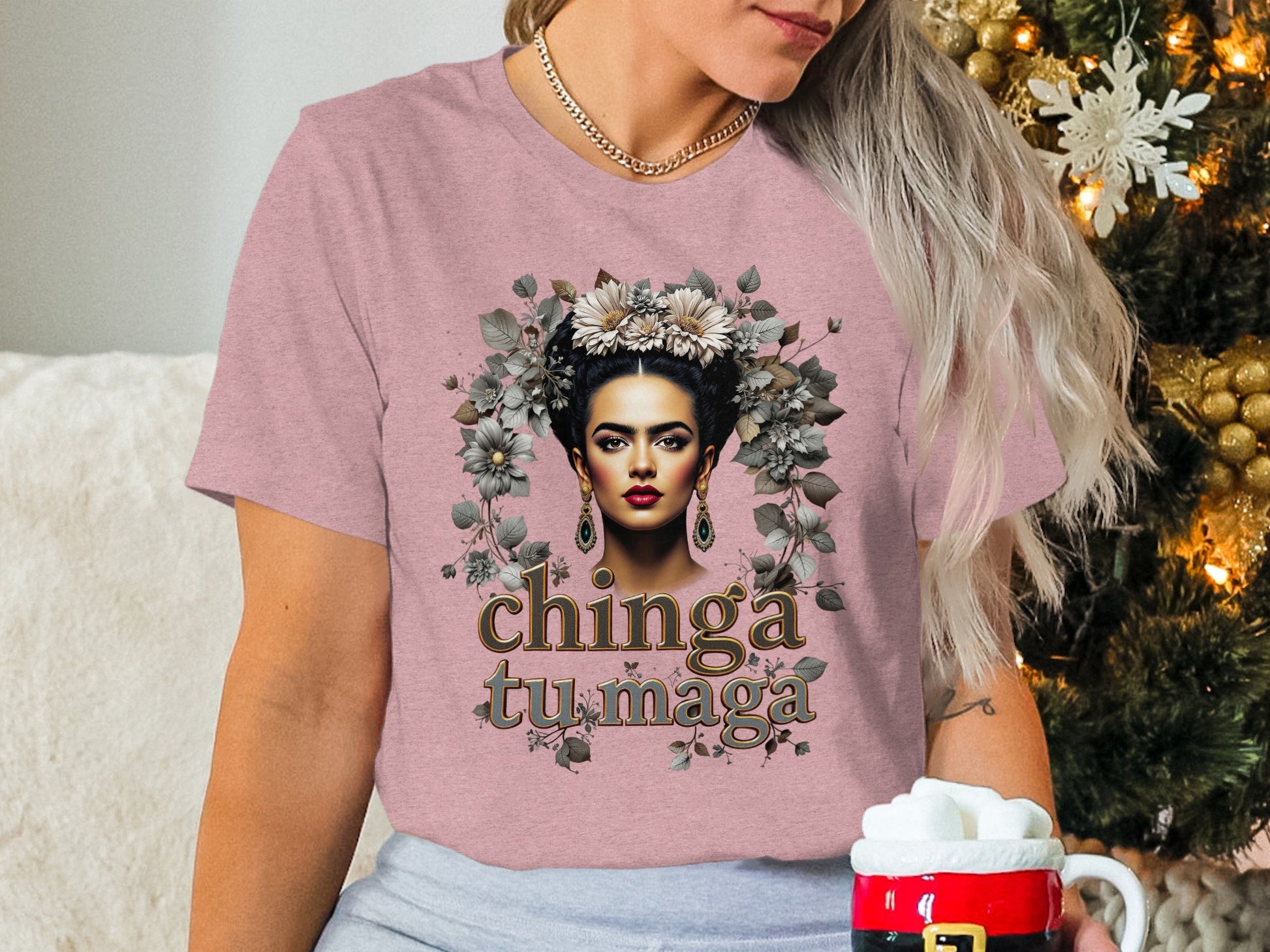 Floral Woman Graphic Tee Chinga Tu Maga Statement Shirt