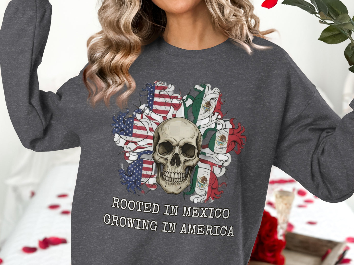 Rooted in Mexico Growing in America Skull Shirt