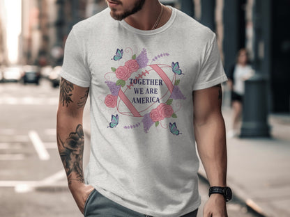 Together We Are America Butterfly Floral T-Shirt