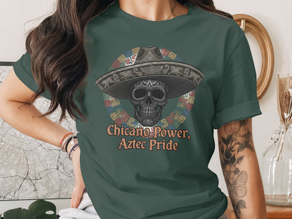 Chicano Power Aztec Pride Skull Design T-shirt
