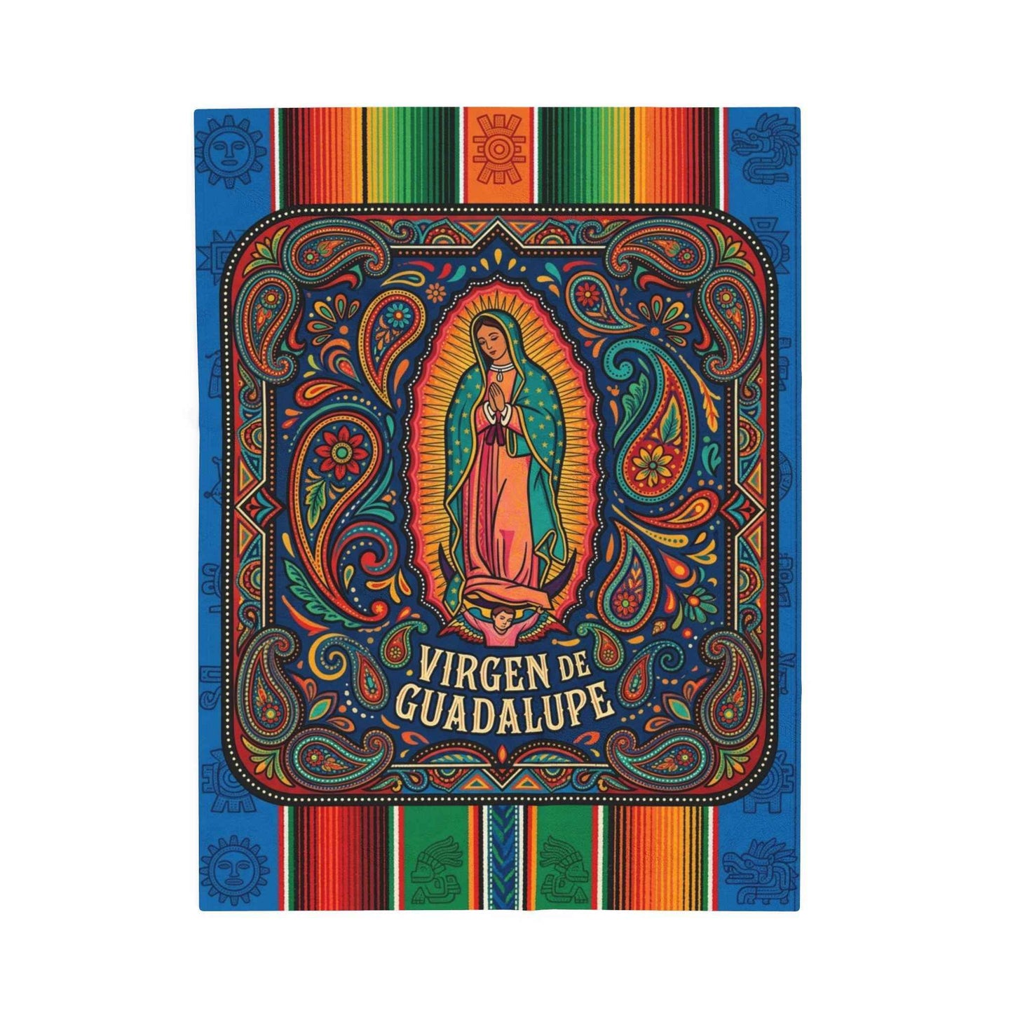 Vibrant Virgen de Guadalupe Blanket, Our Lady of Guadalupe Throw, Sacred Mexican Folk Art Decor, Colorful Aztec Serape Design, Unique