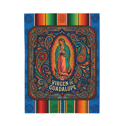 Vibrant Virgen de Guadalupe Blanket, Our Lady of Guadalupe Throw, Sacred Mexican Folk Art Decor, Colorful Aztec Serape Design, Unique