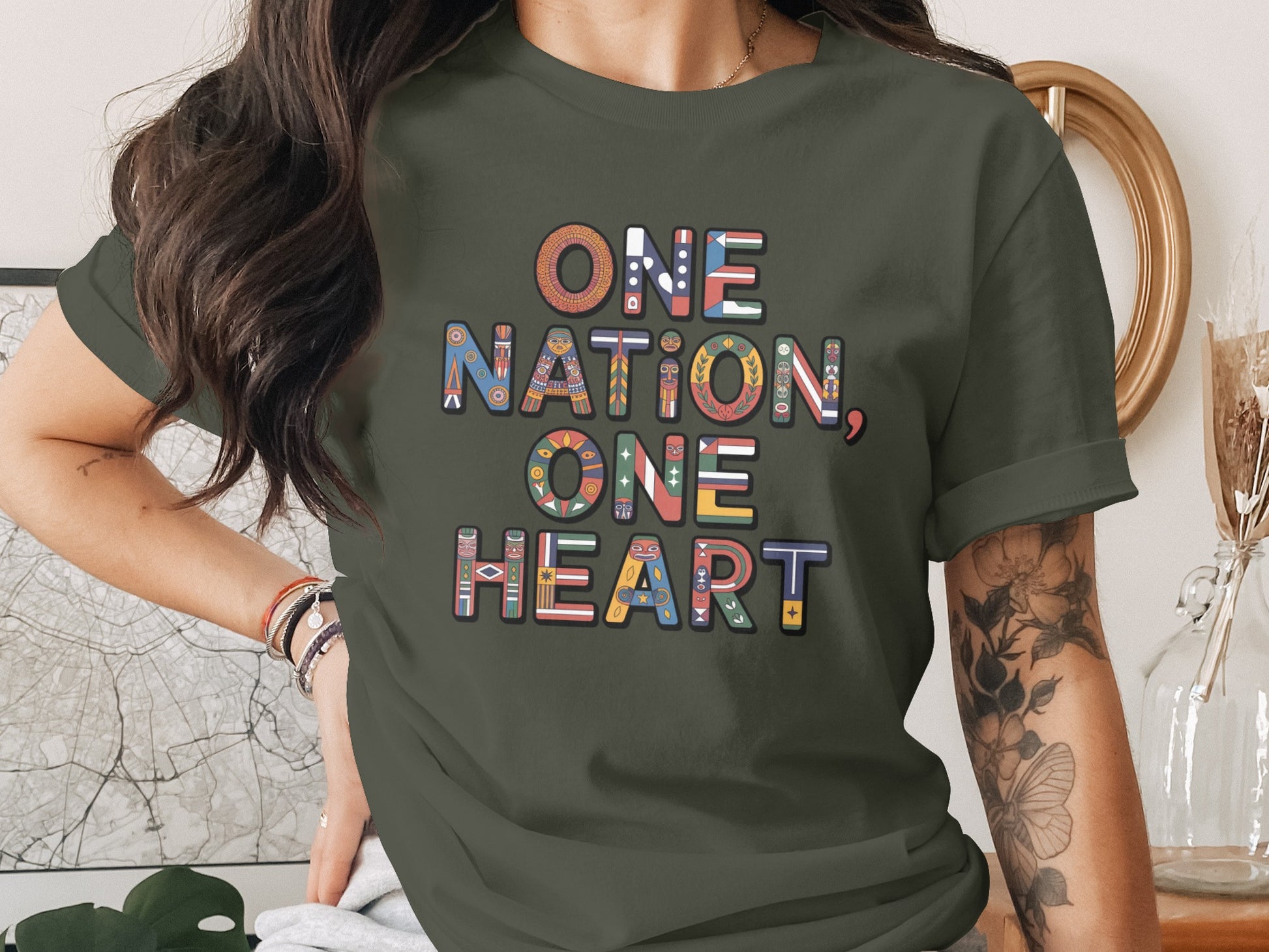 One Nation One Heart Graphic Shirt for Unity Enthusiasts