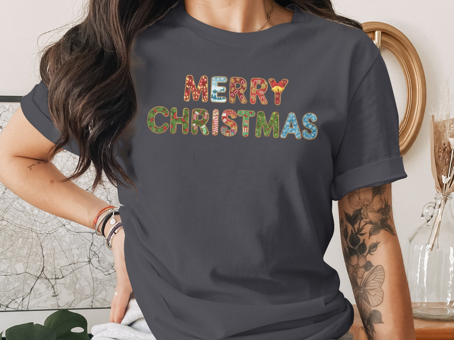 Festive Merry Christmas Lettered Shirt for Holiday Season