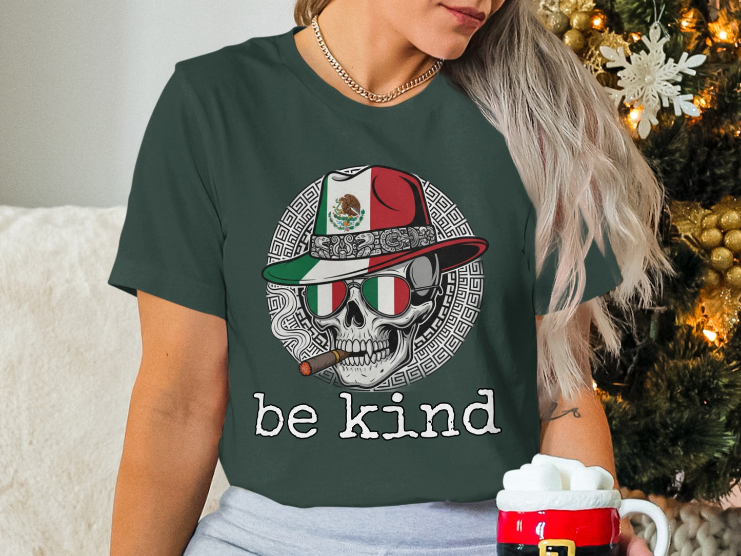 Be Kind Skull in Hat with Flags Graphic Tee
