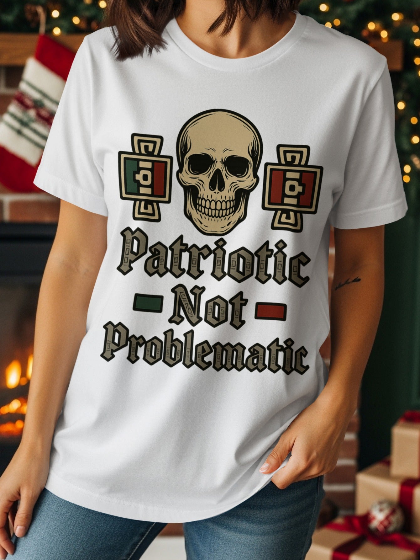 Patriotic Not Problematic Skull Design Tshirt