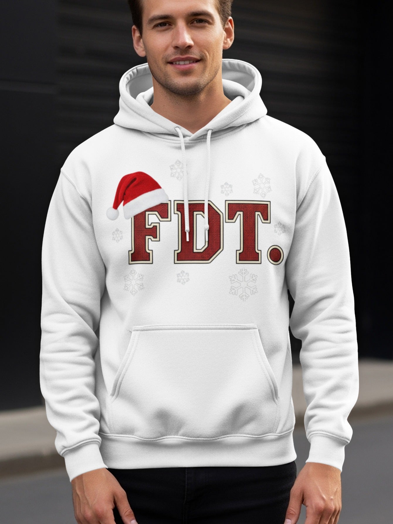 Festive FDT Snowflake Design Hoodie for Holidays