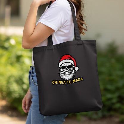 Chinga Tu Maga Santa Skull Design Printed Tote Bag