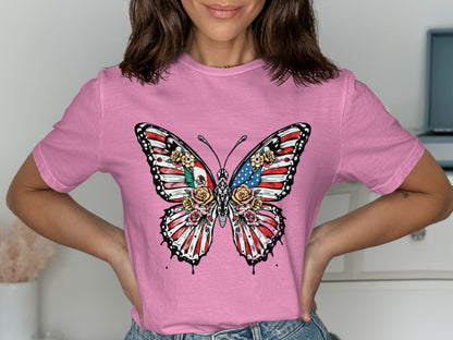 Butterfly Floral American Flag Graphic T-shirt product