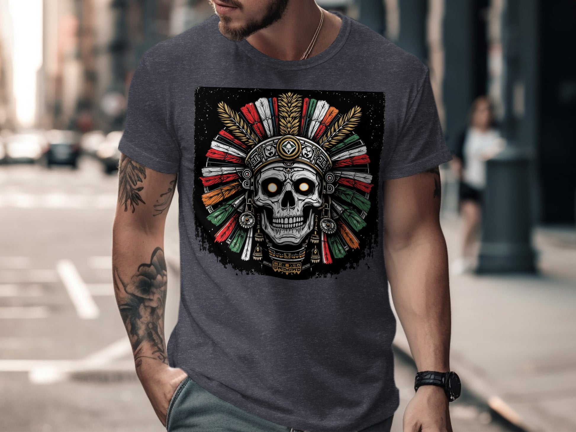 Aztec Skull Graphic Tee Vibrant Design T-Shirt product
