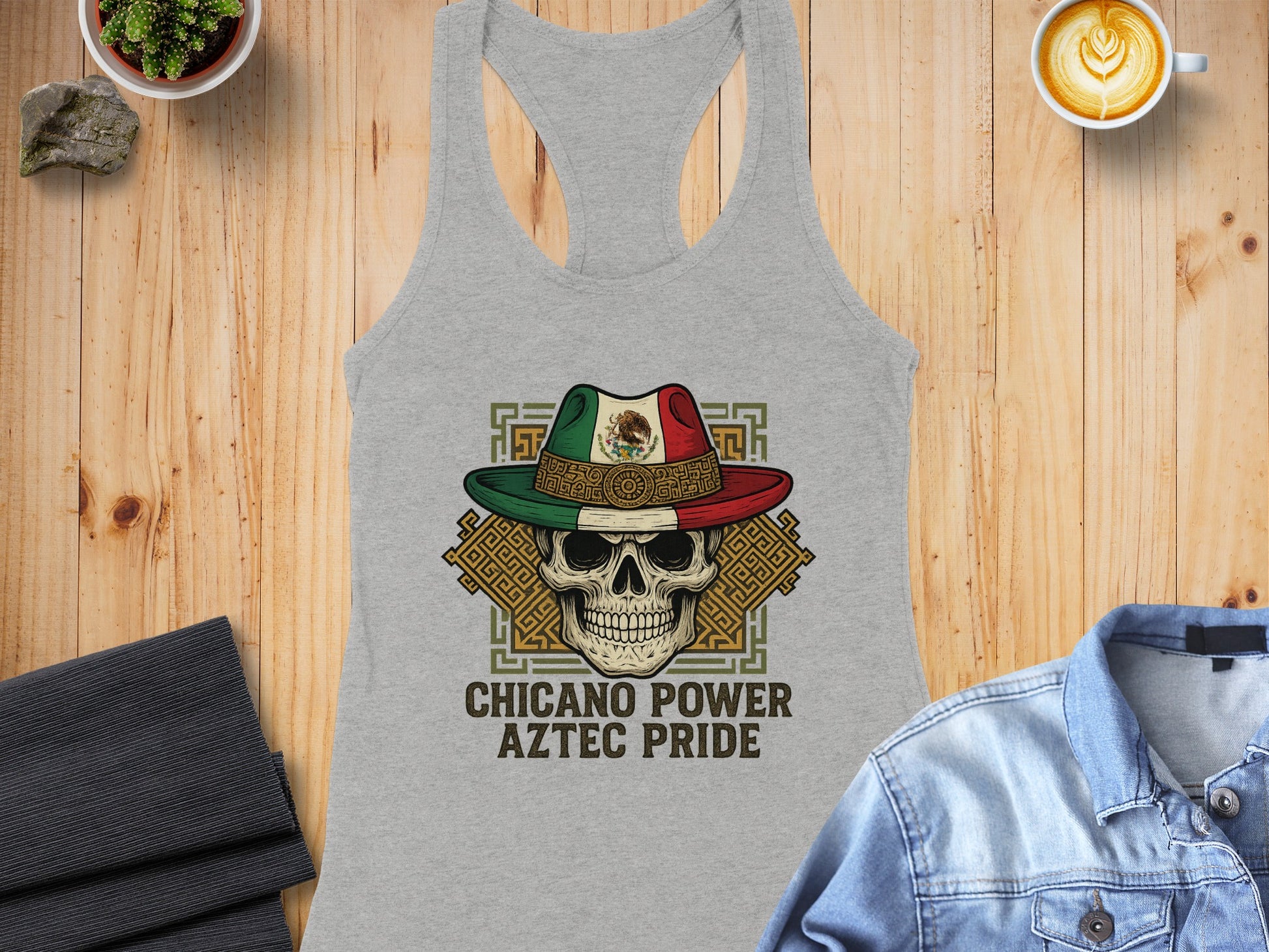 Chicano Power Aztec Pride Skull Design tank top