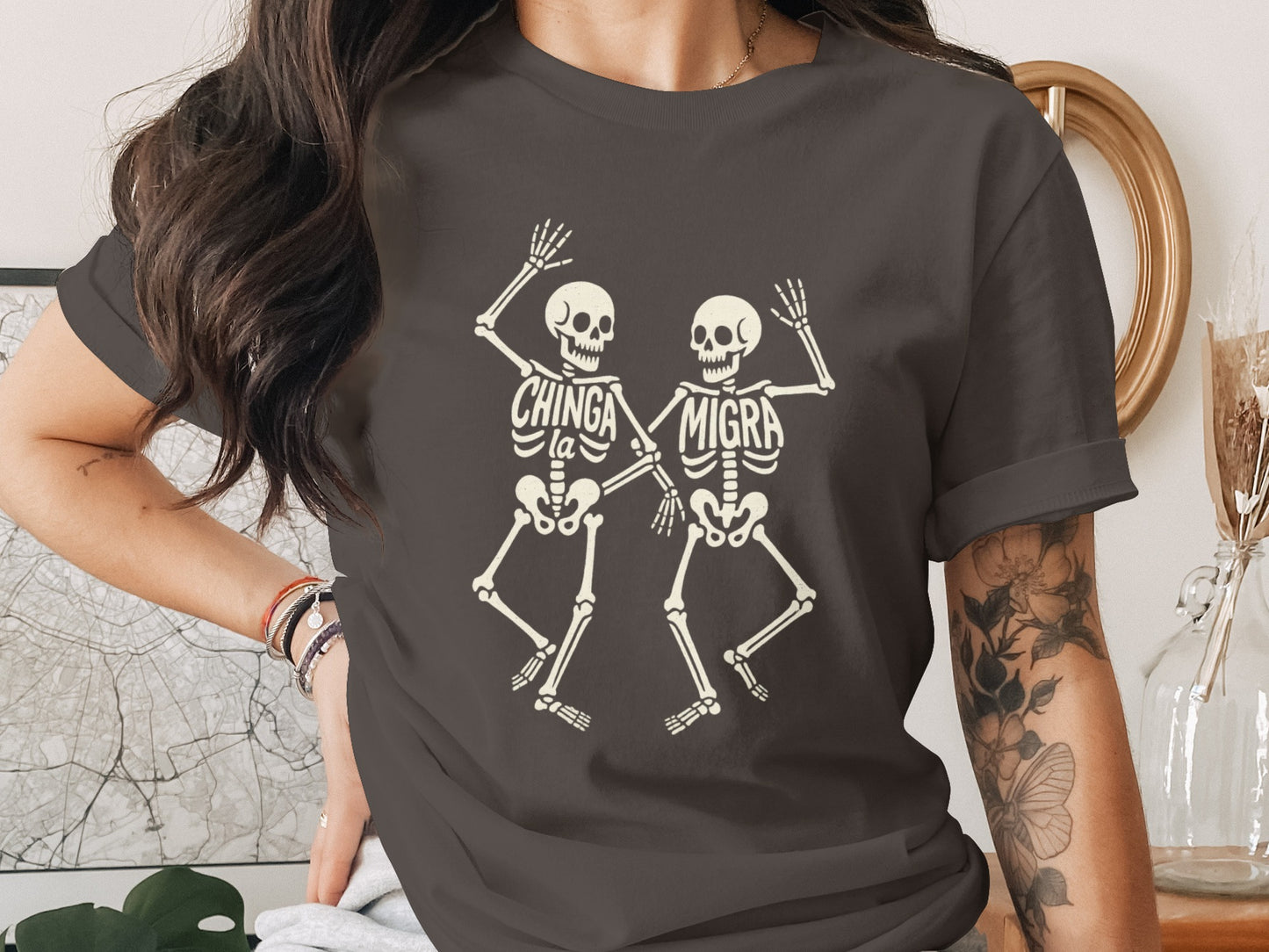 Chinga La Migra Skeletons Graphic Tee product