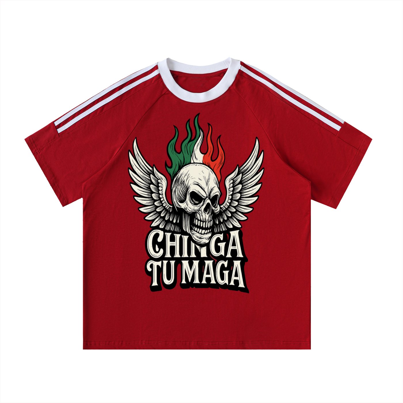 Chinga Tu Maga Contrast Tape Crewneck Cotton T-Shirt