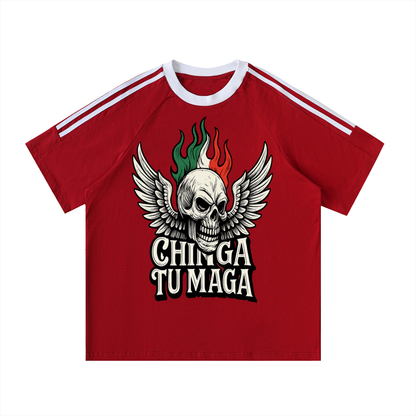 Chinga Tu Maga Contrast Tape Crewneck Cotton T-Shirt