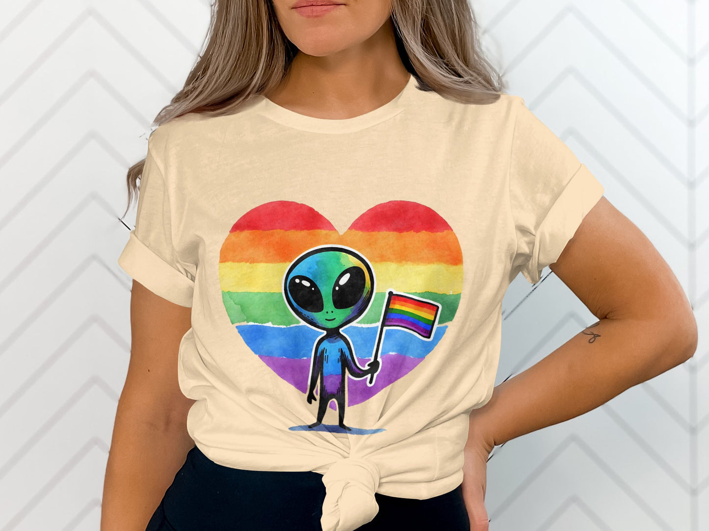 Rainbow Alien with LGBTQ Pride Flag T-Shirt product type