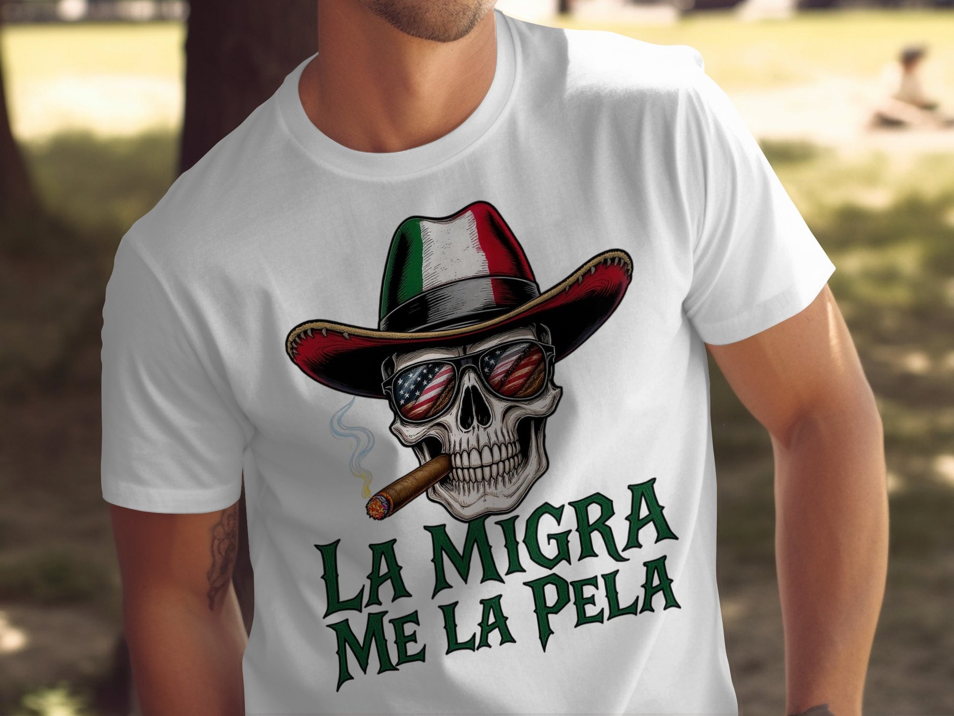 La Migra Me La Pela Mexican Skull T-Shirt product type