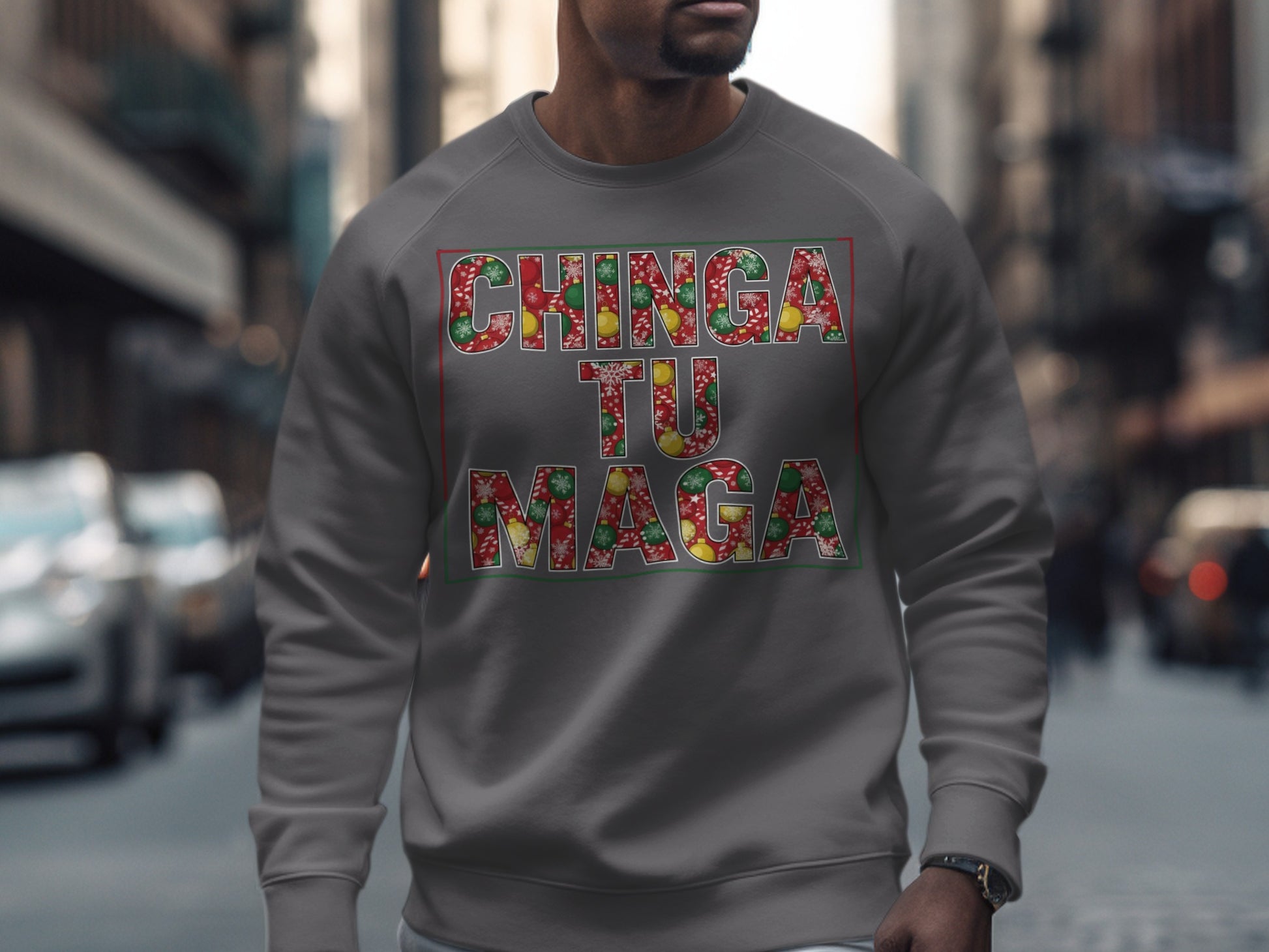 Chinga Tu Maga graphic sweatshirt with bold design