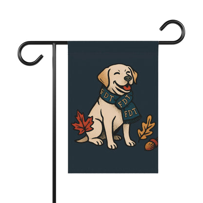 Adorable Dog with Scarf and Autumn Leaves Flag