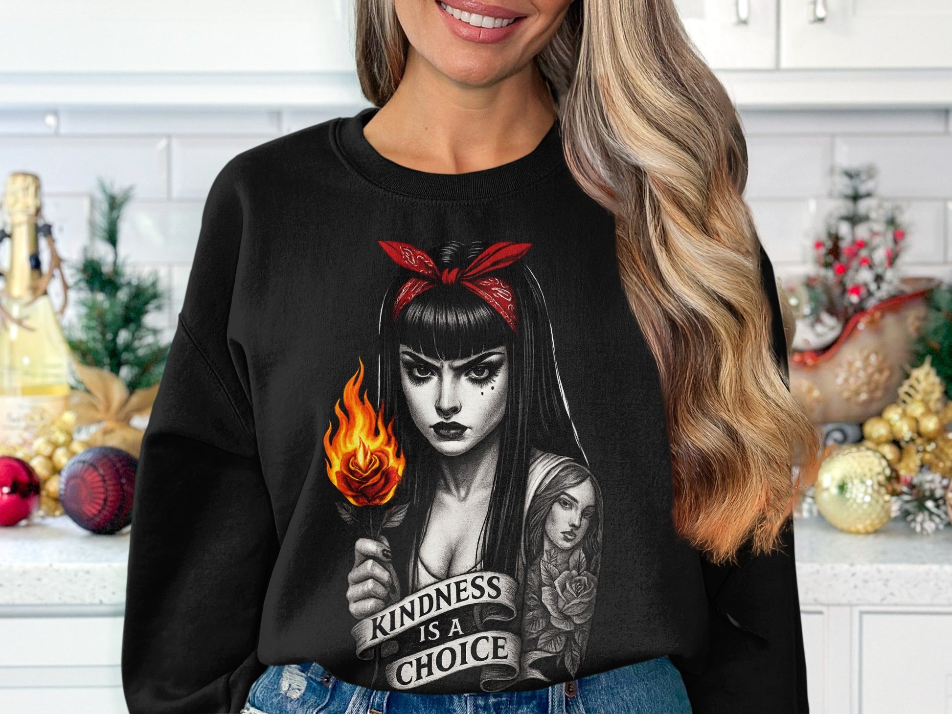 Gothic Art Print Sweatshirt with Motivational Quote product type