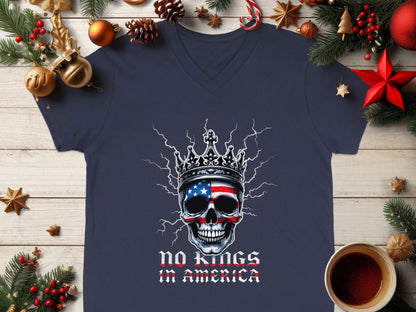 No Kings in America Patriotic Skull T-shirt