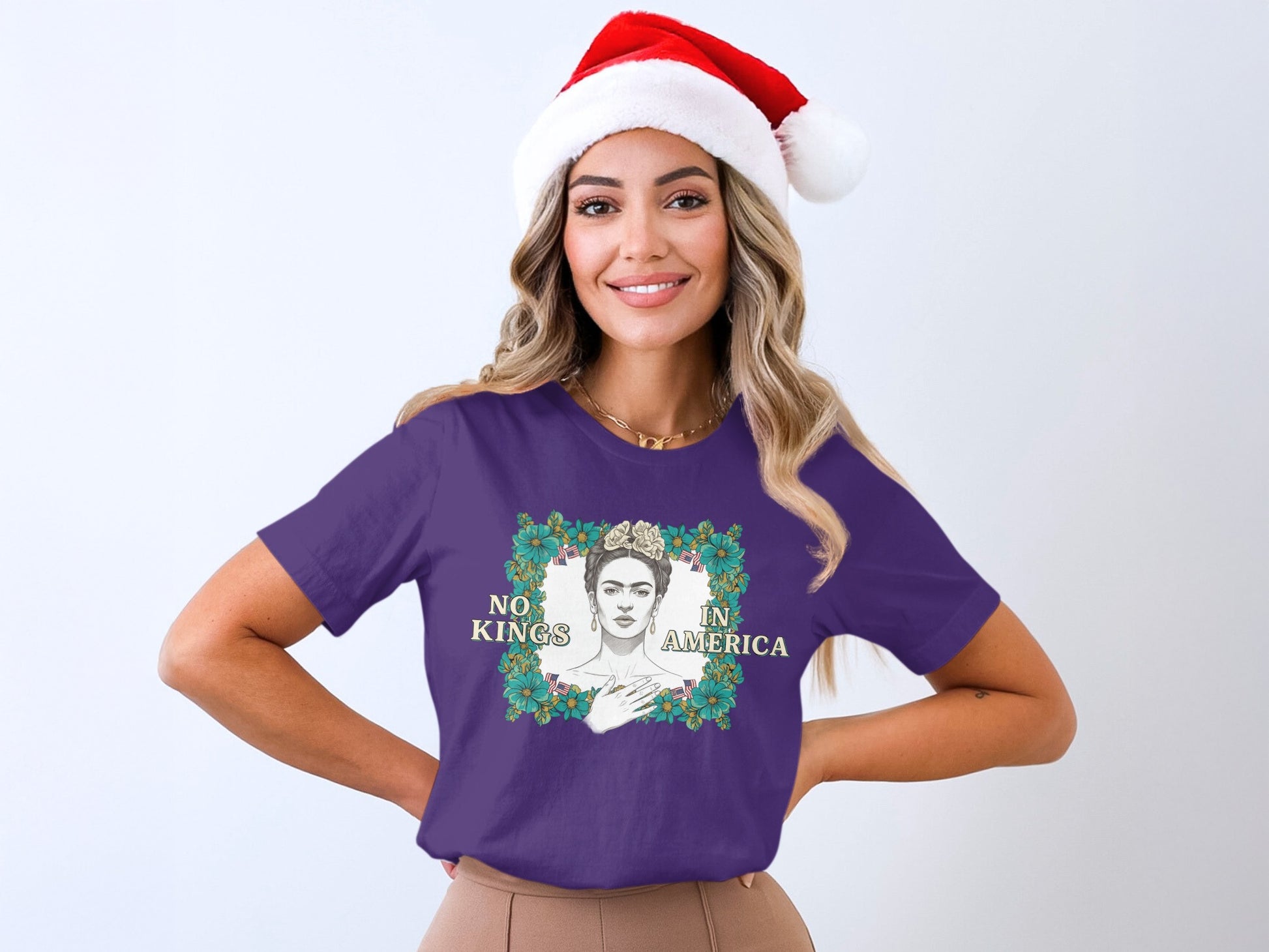 No Kings In America Graphic Tee Christmas Hat