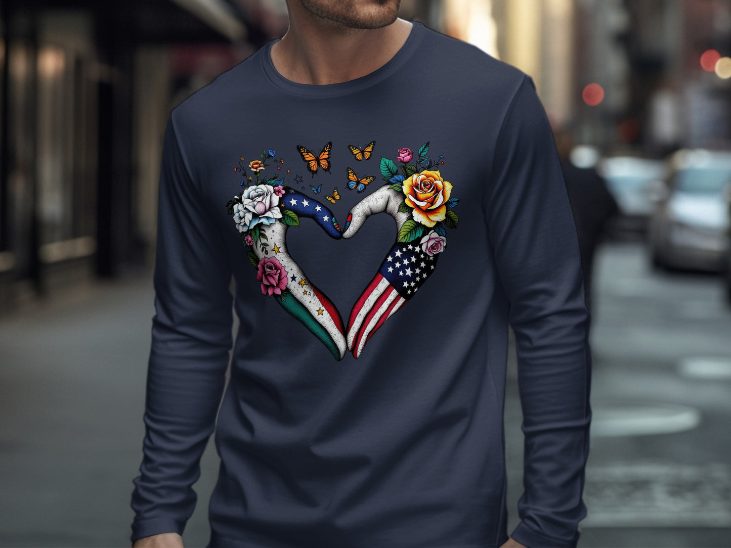 Floral Heart Flag Long Sleeve Shirt Product