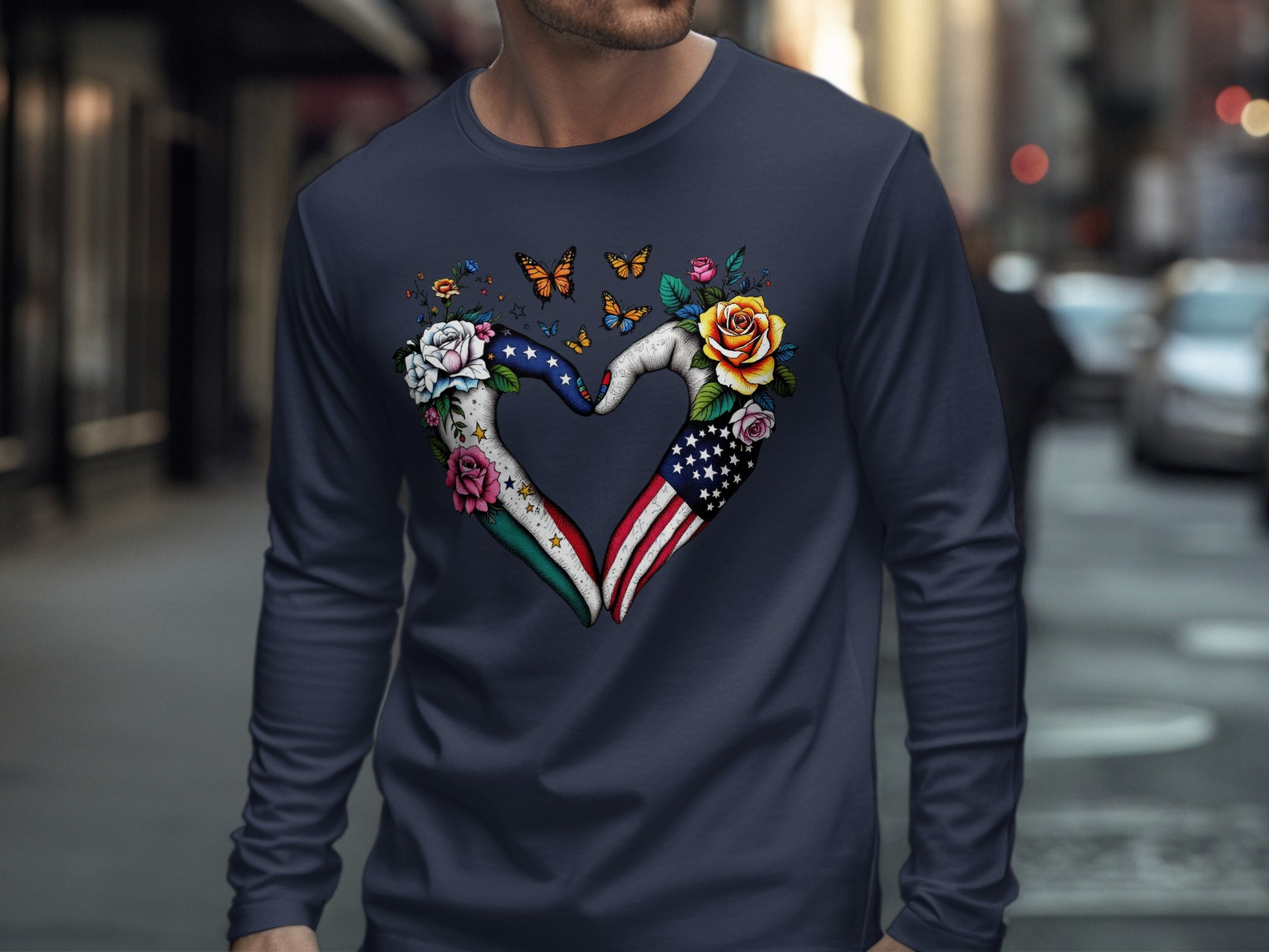 Floral Heart Flag Long Sleeve Shirt Product
