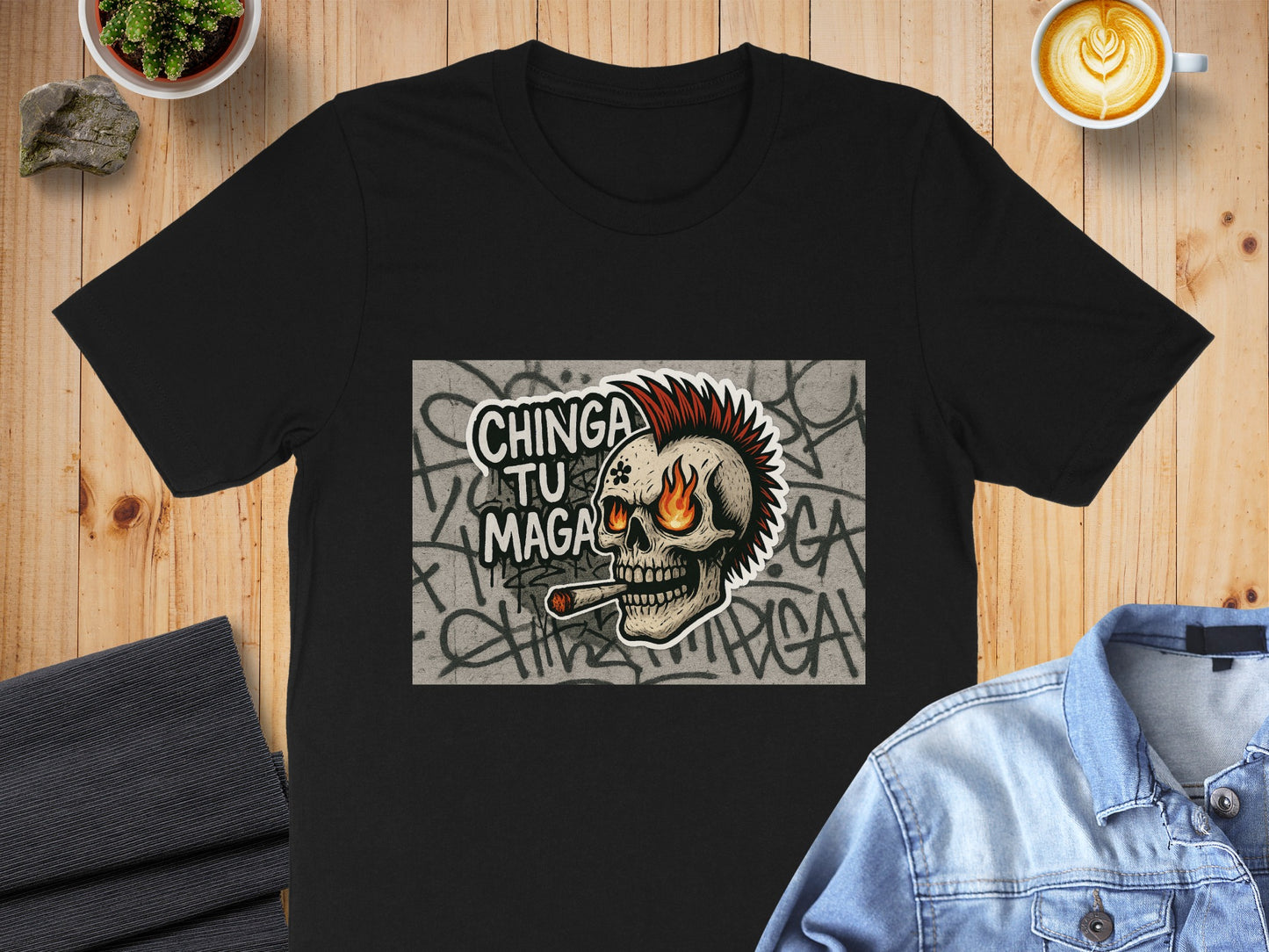Chinga Tu Maga Smoking Skull Design T-shirt product type