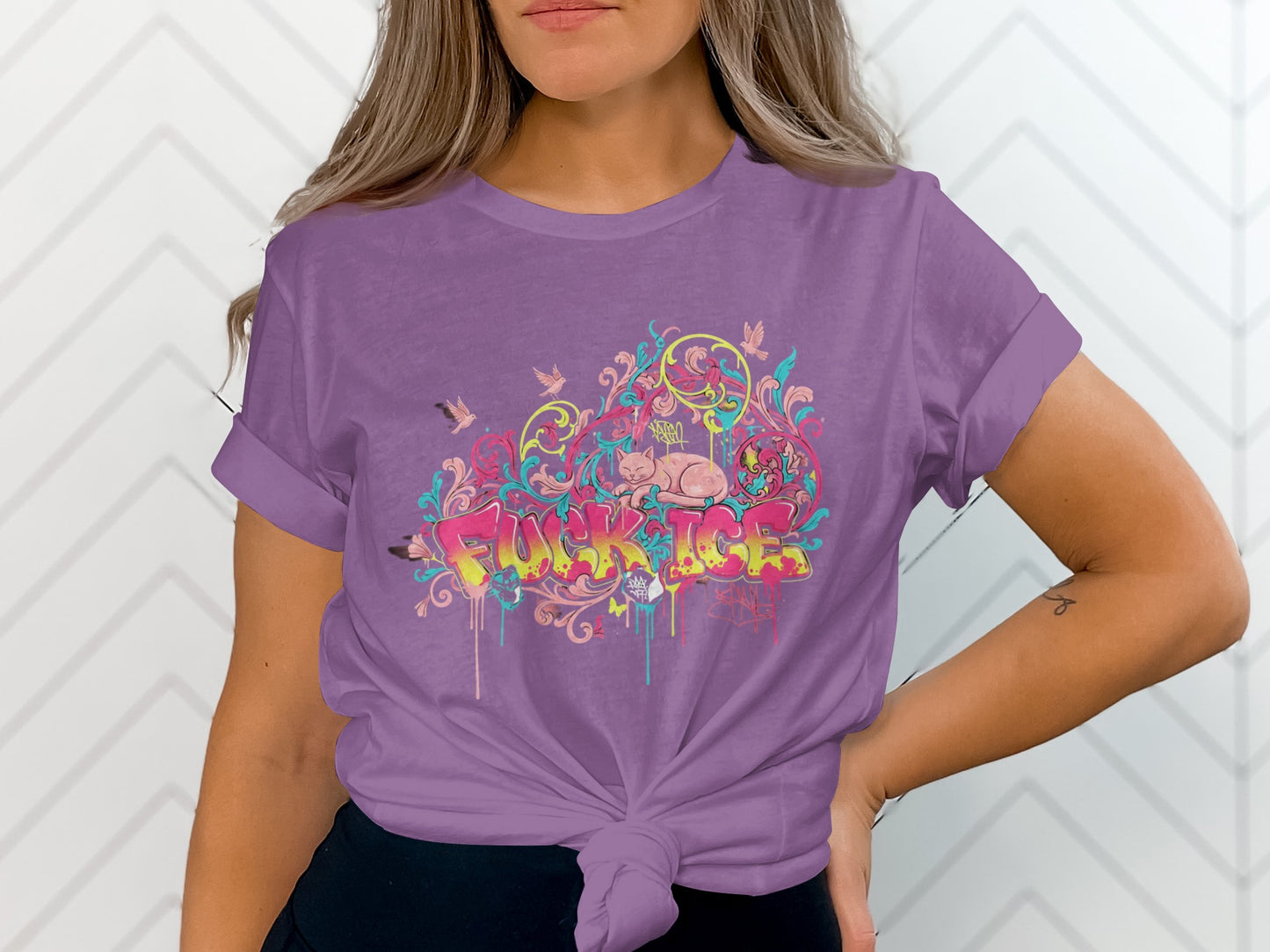 Floral Design Graphic T-Shirt with Colorful Artwork