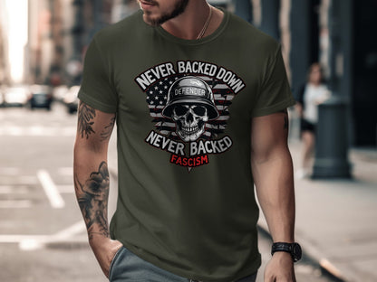 Never Backed Down Defender Skull T-shirt