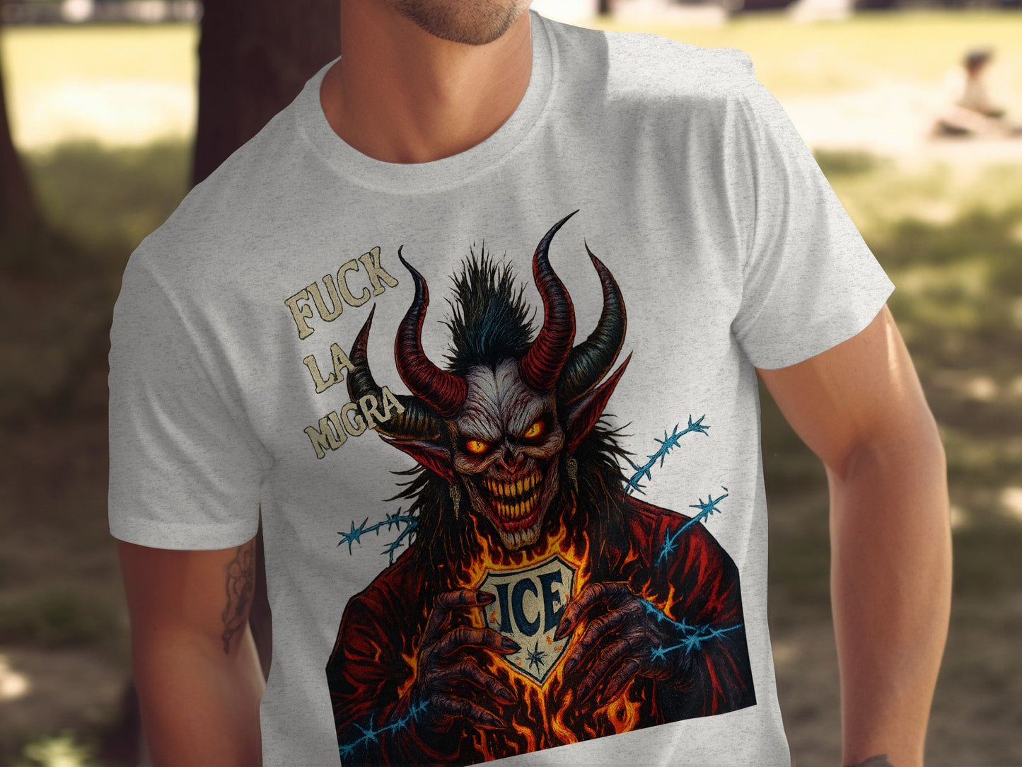 Edgy Demon Holding Ice Card Graphic T-Shirt product