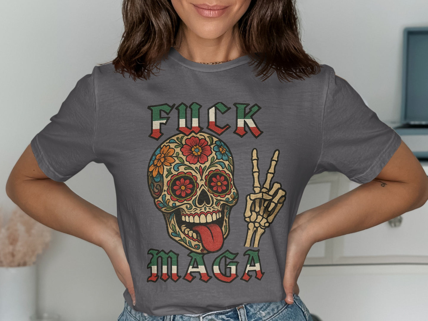 Fuck Maga Skull Peace Sign Graphic T-Shirt product