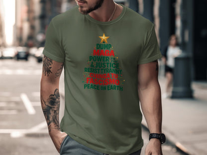 Xmas Tree Dump MAGA Power Justice Resist Tyranny Peace Shirt