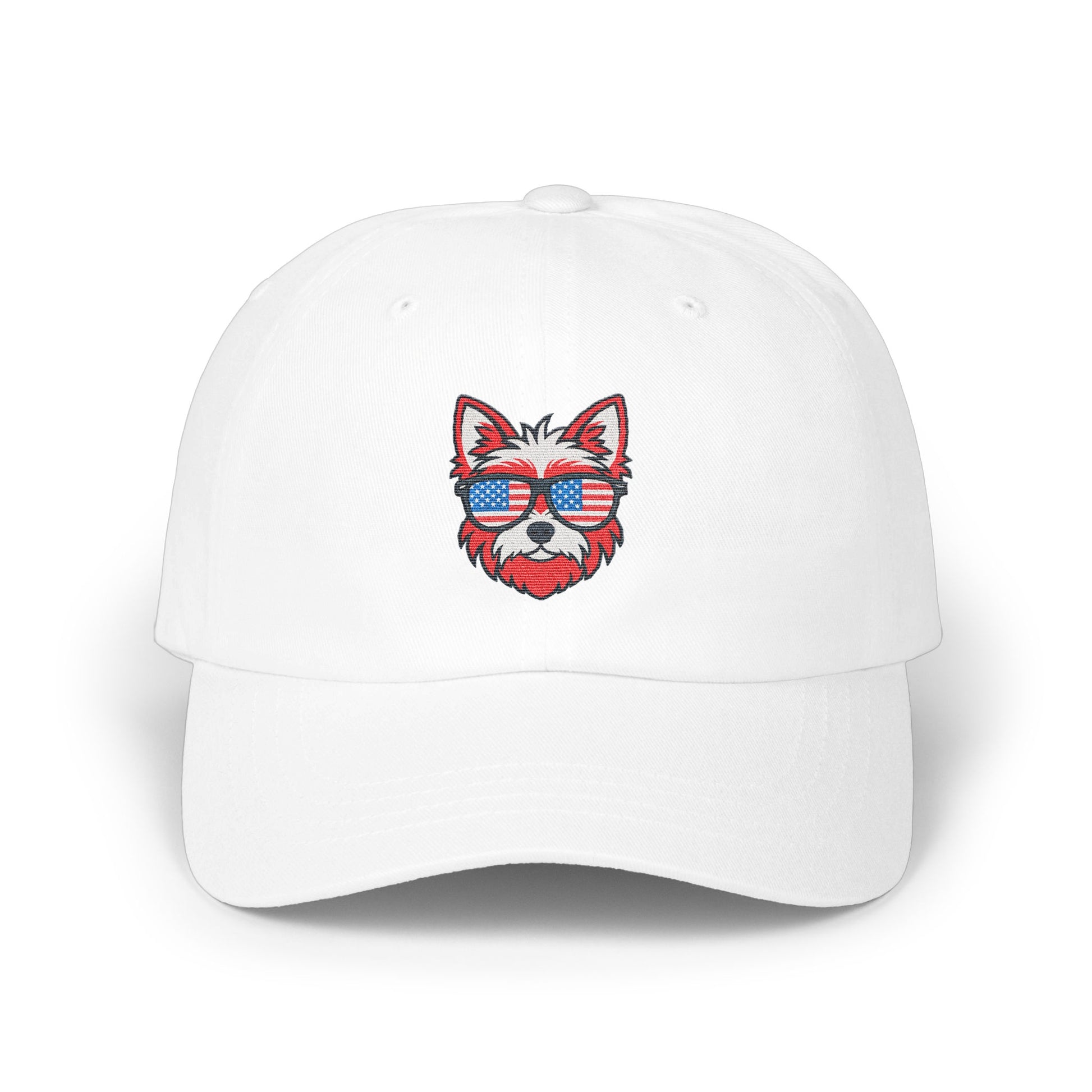 Patriotic Dog Wearing USA Flag Sunglasses Cap product