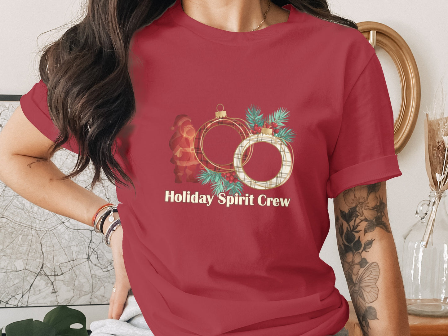 Festive Holiday Spirit Crew Graphic T-shirt Product