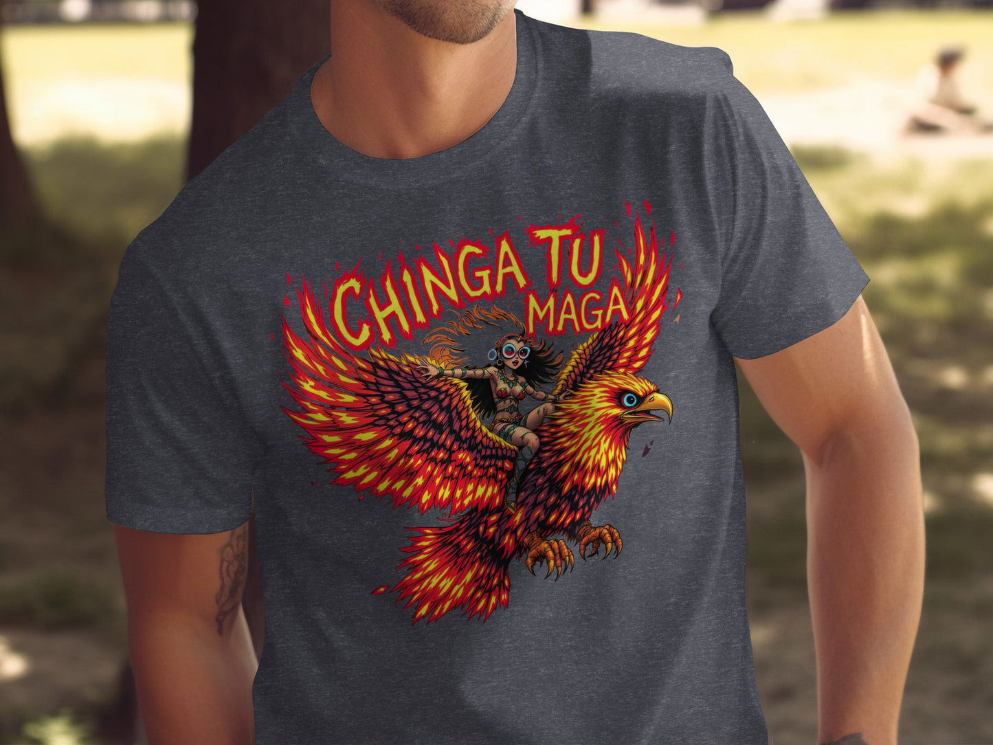 Chinga Tu Maga Fiery Eagle Design Graphic T-Shirt Product