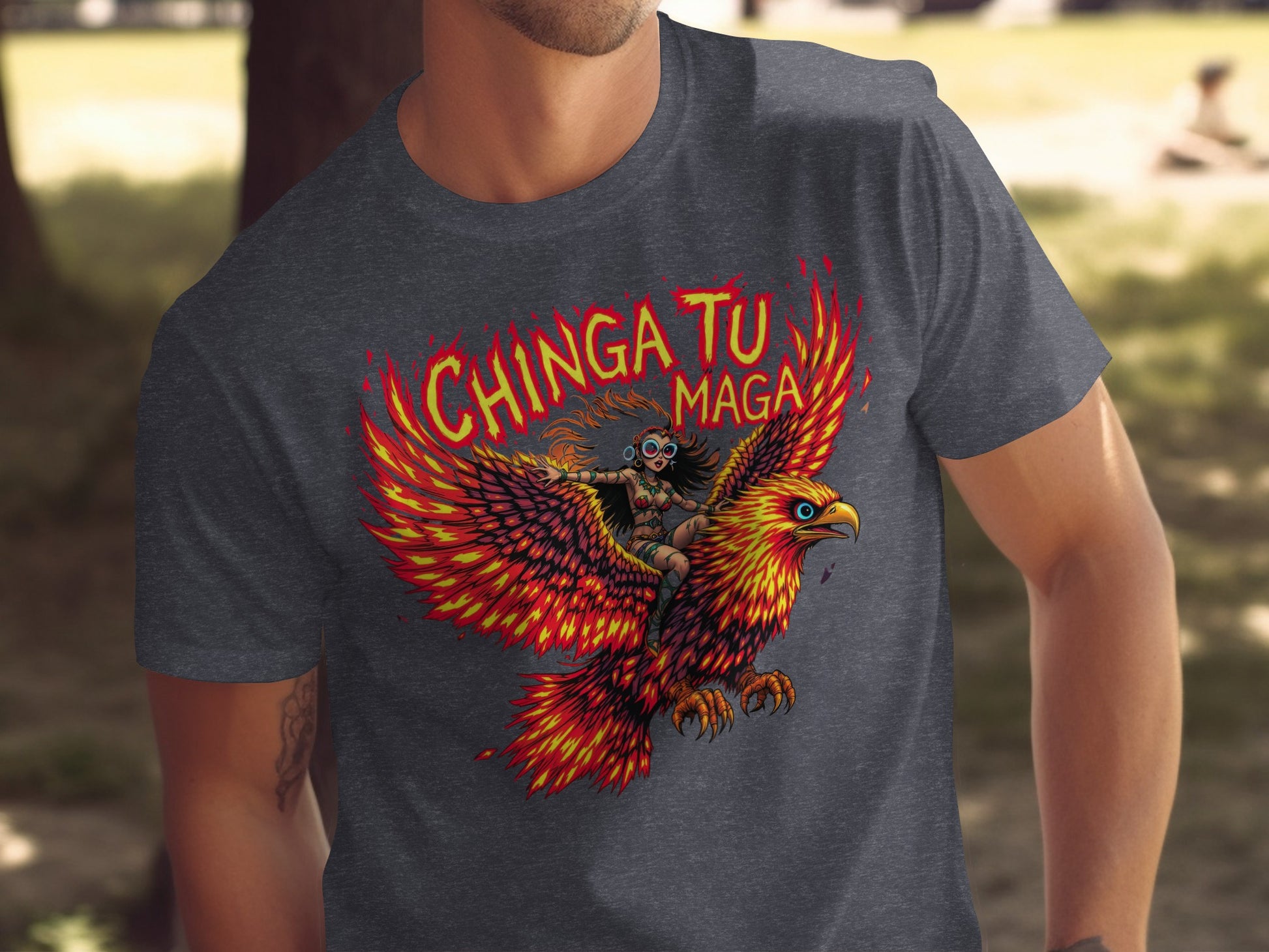 Chinga Tu Maga Fiery Eagle Design Graphic T-Shirt Product
