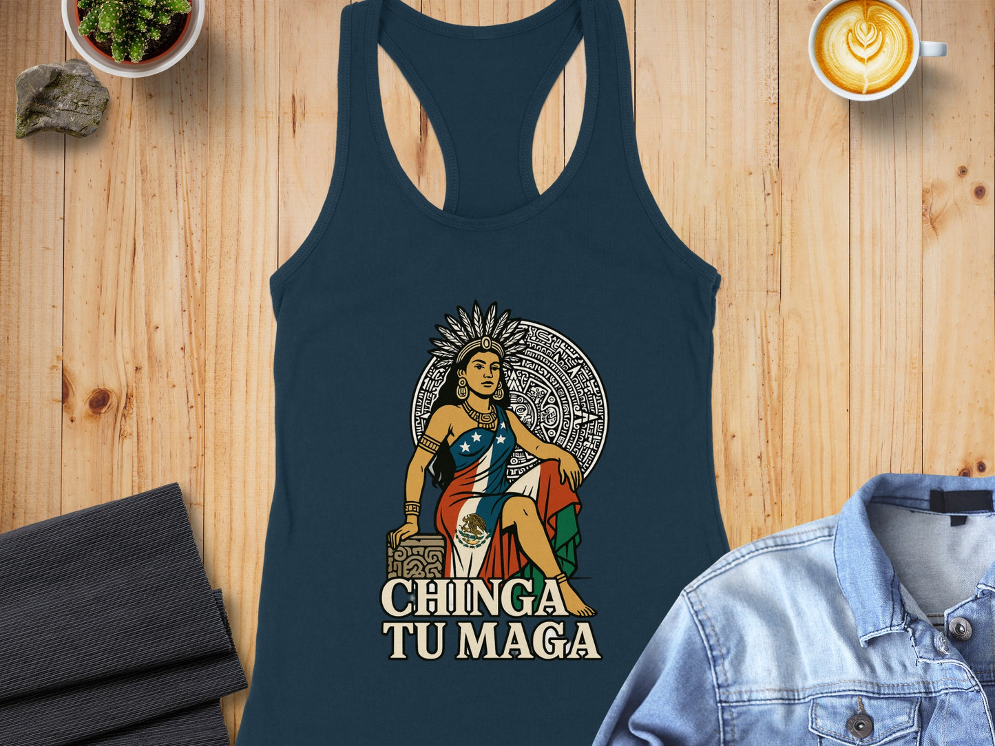 Chinga Tu Maga Racerback Tank With Graphic Design