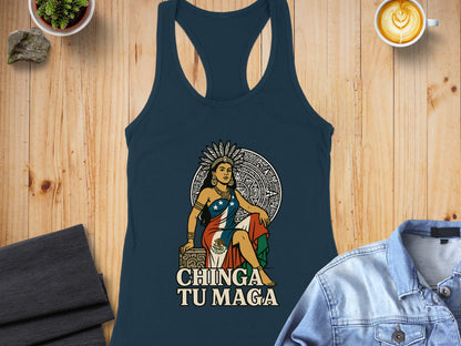Chinga Tu Maga Racerback Tank With Graphic Design
