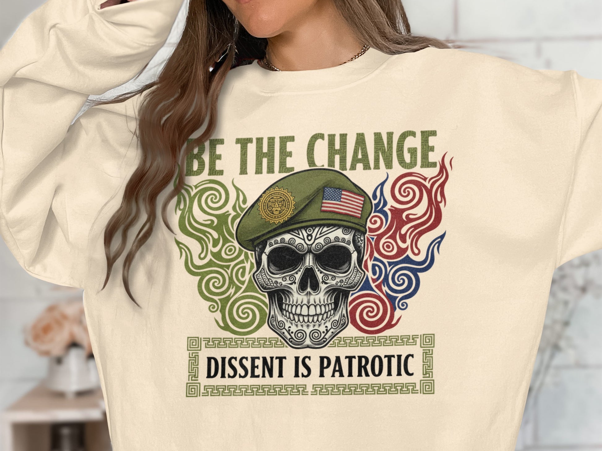 Be The Change Skull with Patriotic Flag Design Sweatshirt