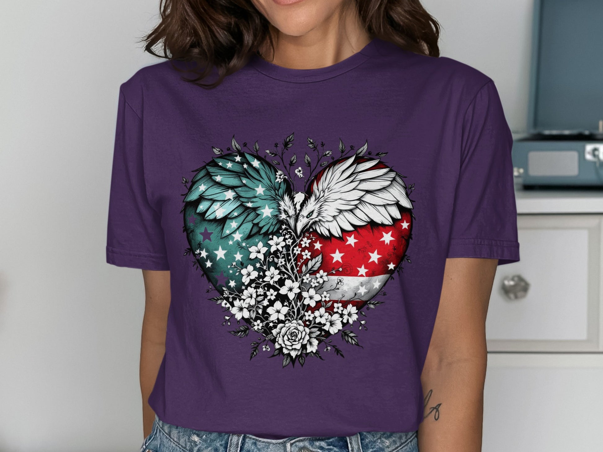 Patriotic Heart Wings Graphic Design Shirt product type